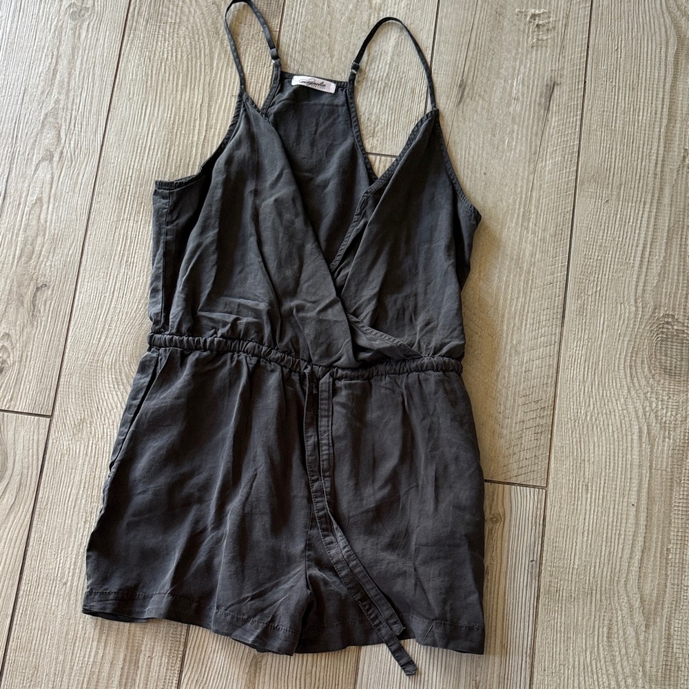 Magnolia Black Wrap-Front Romper with Adjustable Straps